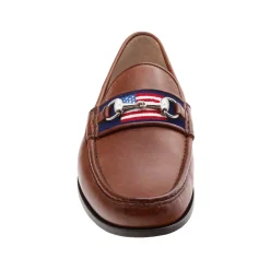 American Flag Downing Bit Loafers (Dark Navy) (Chestnut Leather)