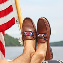 American Flag Downing Bit Loafers (Dark Navy) (Chestnut Leather)