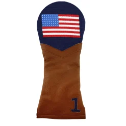 American Flag Driver Headcover (Dark Navy) (Chestnut Leather)