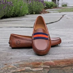 Auburn Surcingle Driving Shoes (Dark Navy-Orange) (Chestnut Leather-Logo)