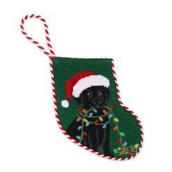 Black Lab Christmas Lights Stocking Ornament (Emerald)