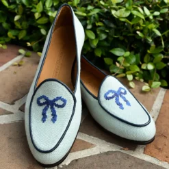 Bow Women's Linen Belgian Loafers (Mist Linen)