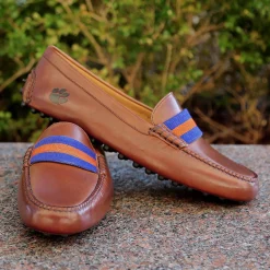 Clemson Surcingle Driving Shoes (Purple-Orange) (Chestnut Leather-Logo)