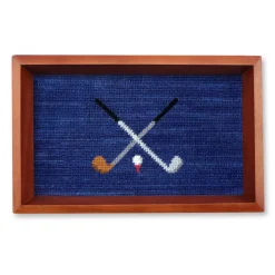 Crossed Clubs Valet Tray (Classic Navy) (Chestnut Wood)