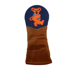 Dancing Bear Fairway Headcover (Dark Navy) (Chestnut Leather)