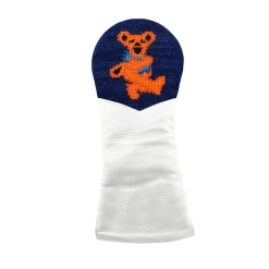 Dancing Bear Fairway Headcover (Dark Navy) (White Leather)