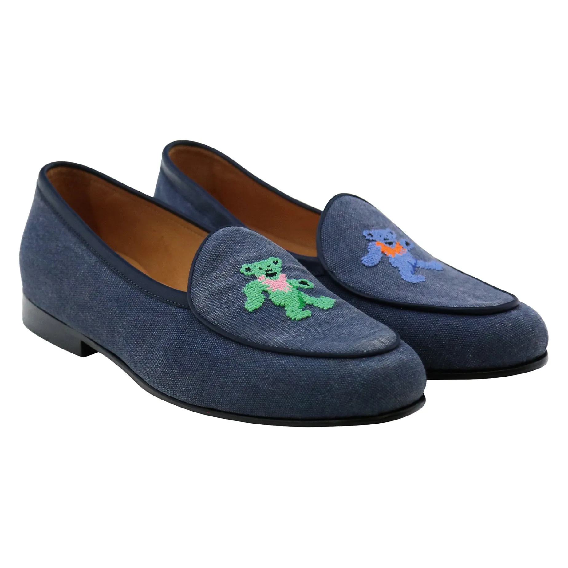 Dancing Bears Canvas Belgian Loafers (Slate Canvas) (Marine Leather)