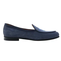 Dancing Bears Canvas Belgian Loafers (Slate Canvas) (Marine Leather)