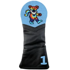 Dancing Bear Tie Dye Driver Headcover (Light Blue) (Black Leather)
