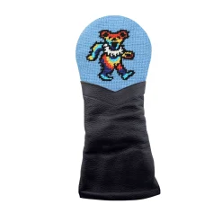 Dancing Bear Tie Dye Fairway Headcover (Light Blue) (Black Leather)