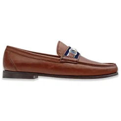 Darcy Stripe Downing Bit Loafers (Dark Navy-Light Blue) (Chestnut Leather)