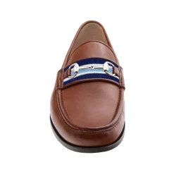 Darcy Stripe Downing Bit Loafers (Dark Navy-Light Blue) (Chestnut Leather)