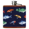 Fish and Tackle Pattern Flask (Dark Navy)