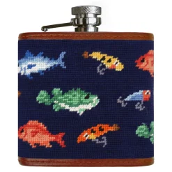 Fish and Tackle Pattern Flask (Dark Navy)