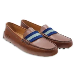 Georgetown Surcingle Driving Shoes (Classic Navy-Grey) (Chestnut Leather - Logo)