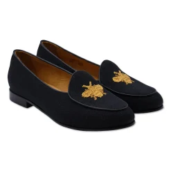 Golden Bee Women's Linen Belgian Loafers (Black Linen)
