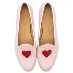 Heart Women's Linen Belgian Loafers (Powder Pink Linen)