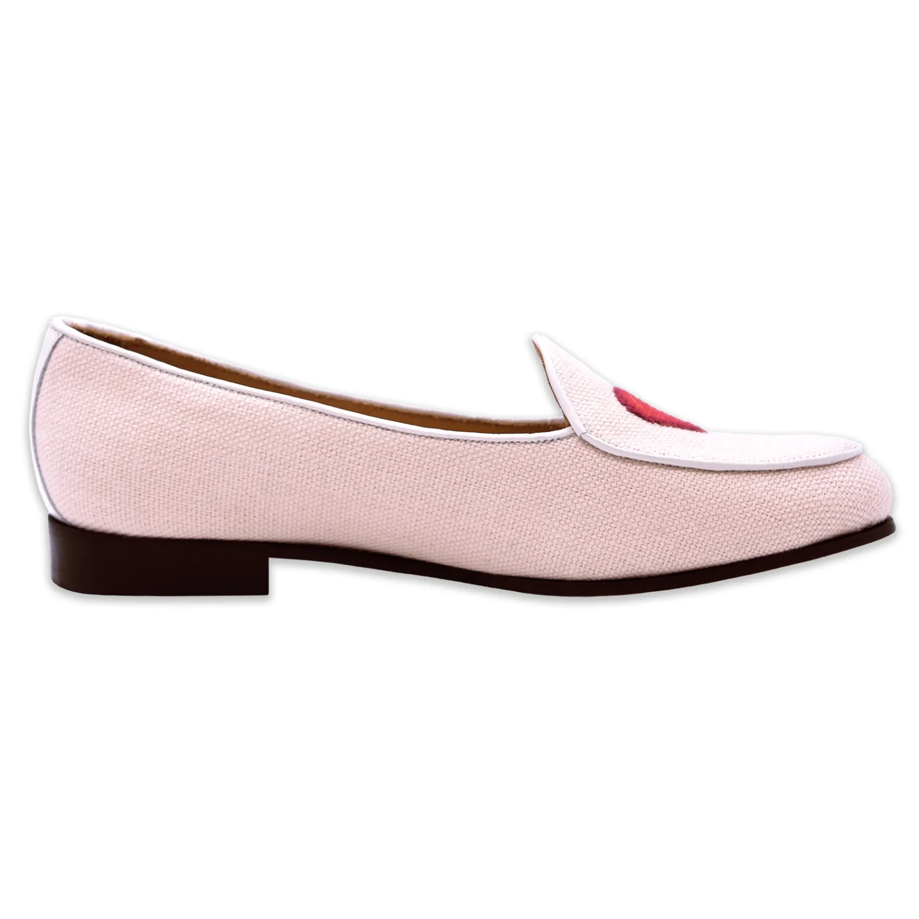 Heart Women's Linen Belgian Loafers (Powder Pink Linen)