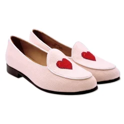Heart Women's Linen Belgian Loafers (Powder Pink Linen)