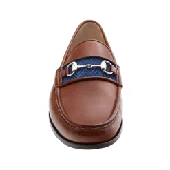 Herringbone Downing Bit Loafers (Navy) (Chestnut Leather)