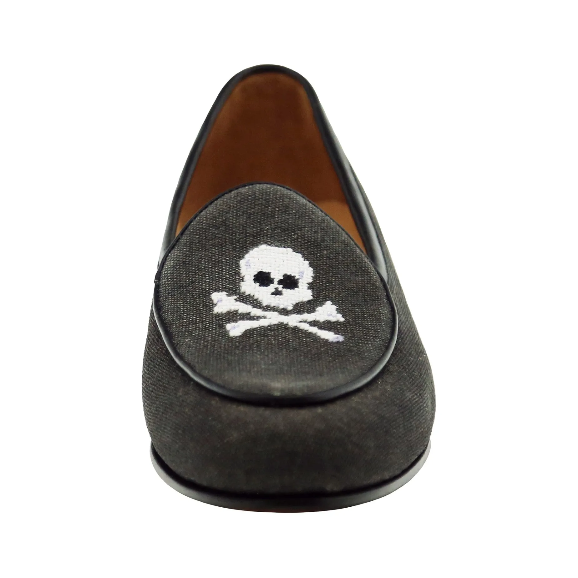 Jolly Roger Canvas Belgian Loafers (Charcoal Canvas) (Black Leather)