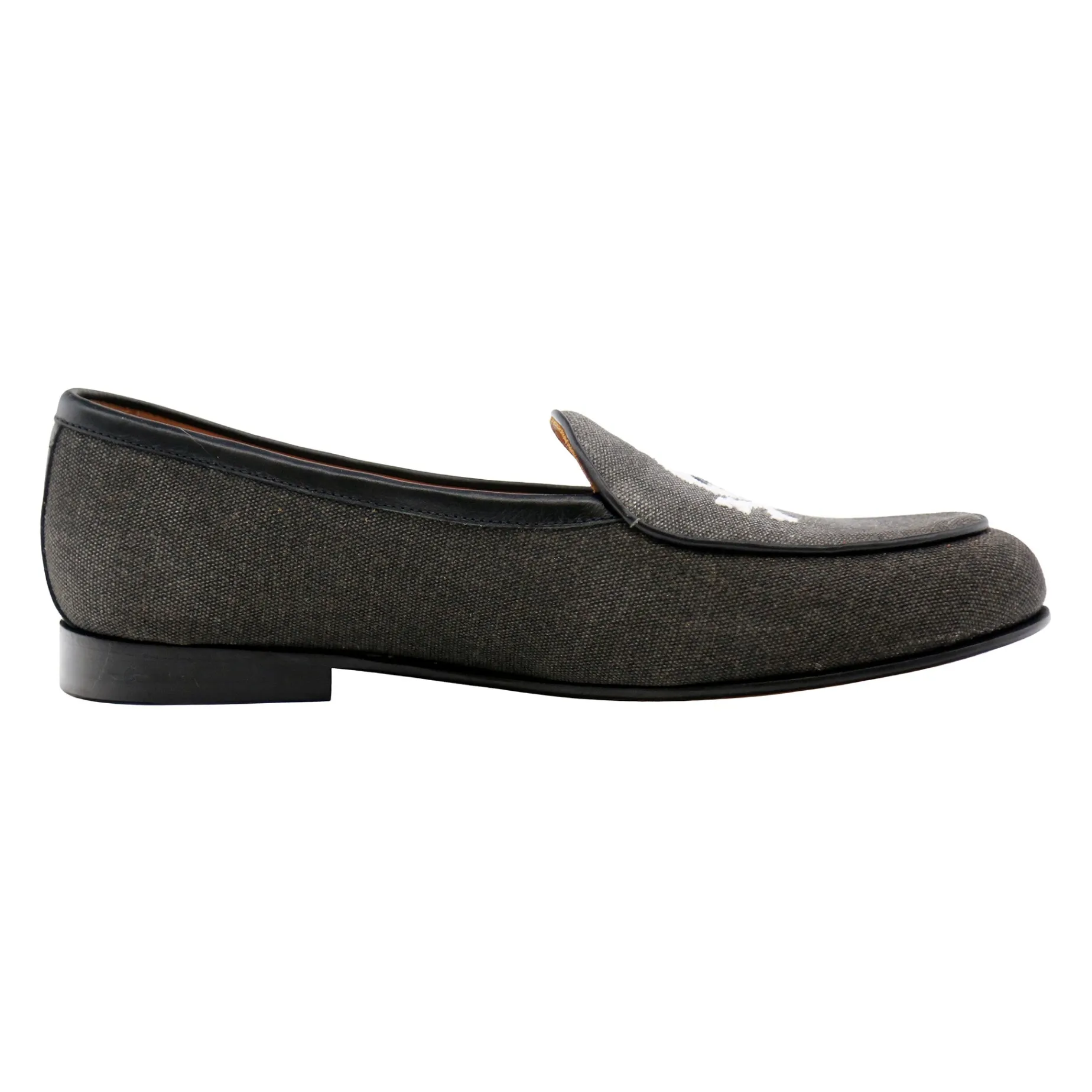 Jolly Roger Canvas Belgian Loafers (Charcoal Canvas) (Black Leather)
