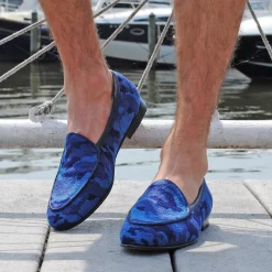 Navy Camo Belgian Loafers