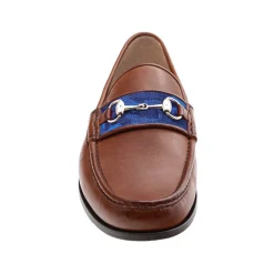 Navy Camo Downing Bit Loafers (Chestnut Leather)