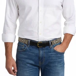 Scarsdale Belt (Black-Light Khaki) (Black Leather)