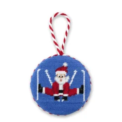 Skiing Santa Ornament (Cobalt)