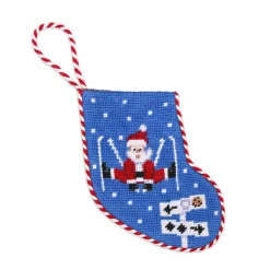 Skiing Santa Stocking Ornament (Cobalt)