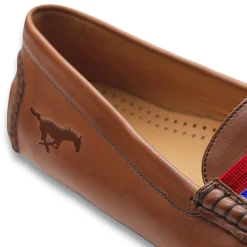 SMU Surcingle Driving Shoes (Red-Royal) (Chestnut Leather-Logo)