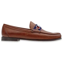 Surcingle Downing Bit Loafers (Dark Navy-Red) (Chestnut Leather)