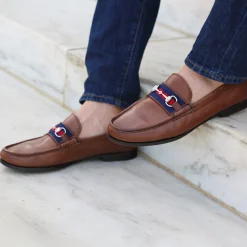 Surcingle Downing Bit Loafers (Dark Navy-Red) (Chestnut Leather)