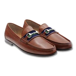 Surcingle Downing Bit Loafers (Dark Navy-Forest) (Chestnut Leather)