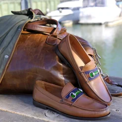 Surcingle Downing Bit Loafers (Dark Navy-Forest) (Chestnut Leather)