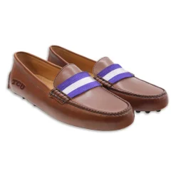 TCU Surcingle Driving Shoes (Purple-White) (Chestnut Leather-Logo)