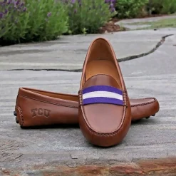 TCU Surcingle Driving Shoes (Purple-White) (Chestnut Leather-Logo)