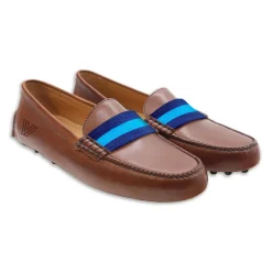 Villanova Surcingle Driving Shoes (Classic Navy-Azure) (Chestnut Leather-Logo)
