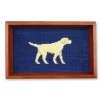 Yellow Lab Walking Valet Tray (Classic Navy) (Chestnut Wood)
